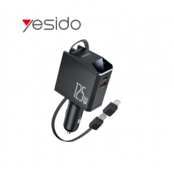 Φορτιστής Αυτοκινήτου Yesido Car Charger Y71 125W Fast Charging 4in1 LED 1x USB-C  & 1x USB-A with 1x Lightning & 1xUSB-C Retractable Cable  65W Black