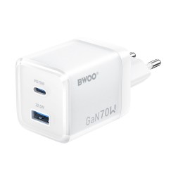Φορτιστής BWOO GaN Wall Charger CDA224 - 1xUSB-A & 1xUSB-C 70W White