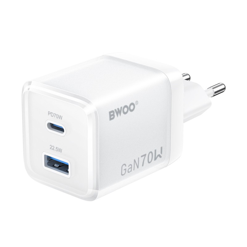 Φορτιστής BWOO GaN Wall Charger CDA224 - 1xUSB-A & 1xUSB-C 70W White