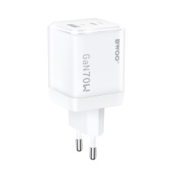Φορτιστής BWOO GaN Wall Charger CDA224 - 1xUSB-A & 1xUSB-C 70W White