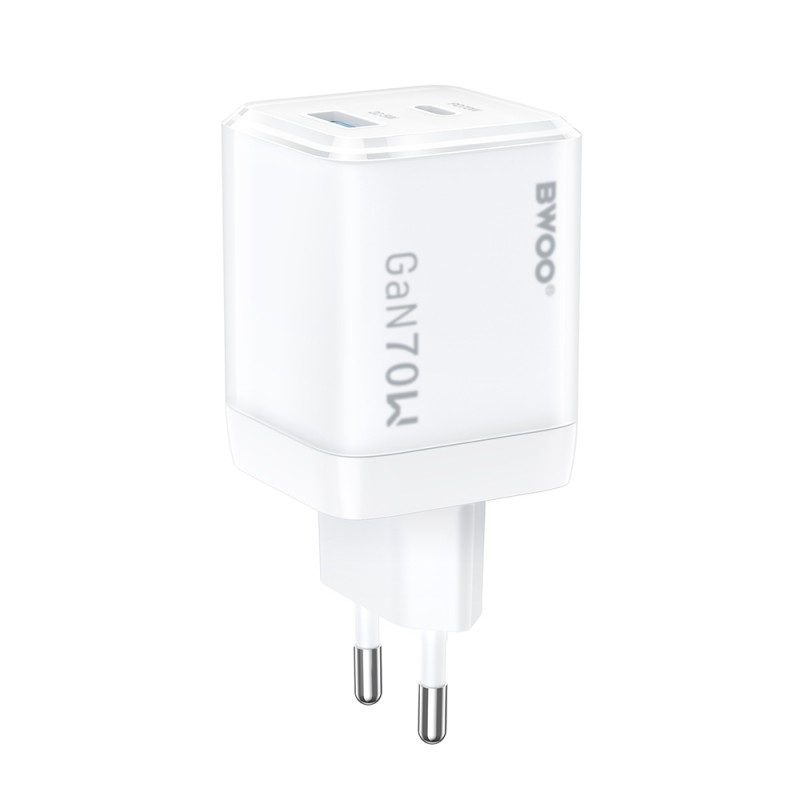Φορτιστής BWOO GaN Wall Charger CDA224 - 1xUSB-A & 1xUSB-C 70W White