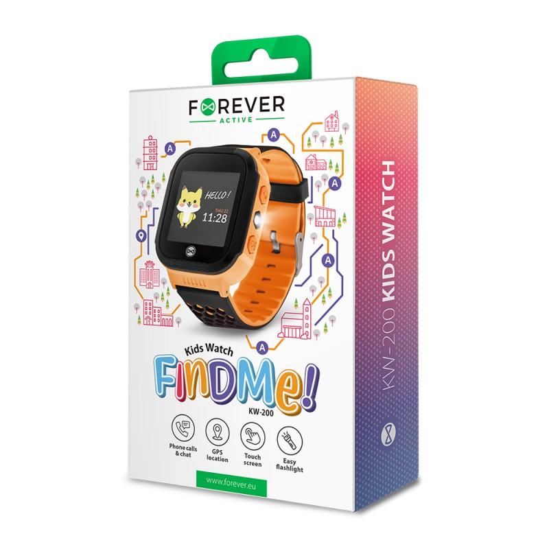Παιδικό Ρολόι Χειρός Forever Smartwatch GPS WiFi Kids Find Me KW-200 Orange