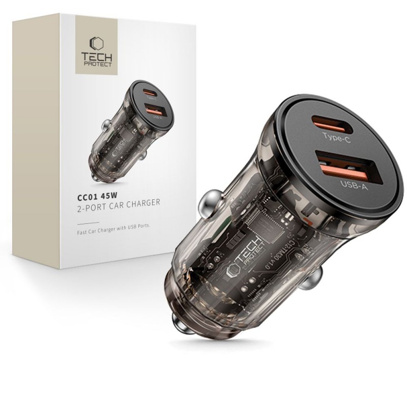Φορτιστής Αυτοκινήτου Tech-Protect Car Charger CC01 1xUSB-A & 1xUSB-C - QC 3.0 PD 45W Βlack
