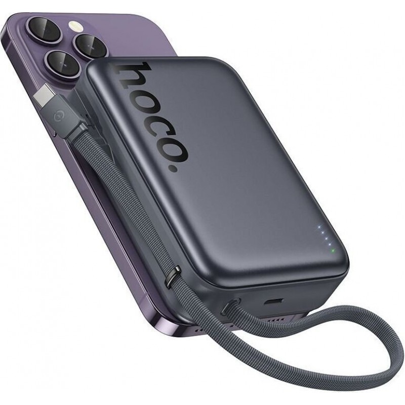 Εξωτερική Μπαταρία Hoco Q44A Origen PowerBank with Magsafe & Retractable Cable USB-C + 1xUSB-C Port 20000mAh 45W Grey