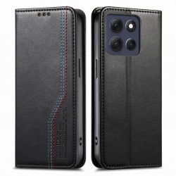 Θήκη Tri-Color Leather Wallet Case with Elastic Wristband Motorola Moto G77 5G Black