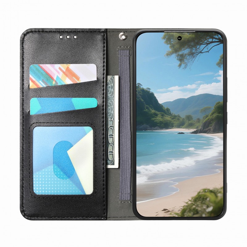 Θήκη Tri-Color Leather Wallet Case with Elastic Wristband Motorola Moto G77 5G Black