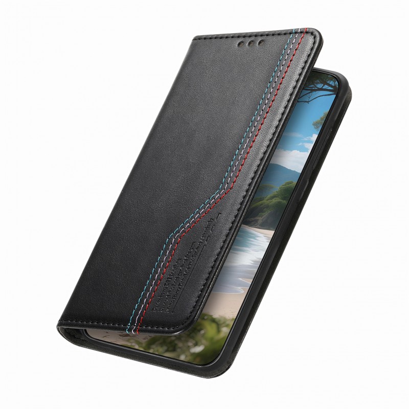 Θήκη Tri-Color Leather Wallet Case with Elastic Wristband Motorola Moto G77 5G Black
