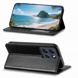 Θήκη Tri-Color Leather Wallet Case with Elastic Wristband Motorola Moto G77 5G Black