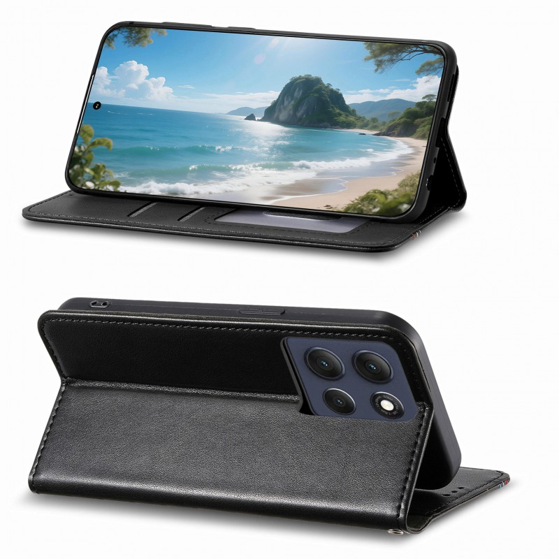 Θήκη Tri-Color Leather Wallet Case with Elastic Wristband Motorola Moto G77 5G Black