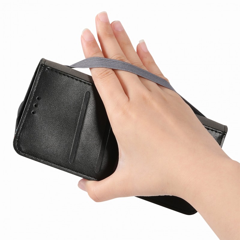 Θήκη Tri-Color Leather Wallet Case with Elastic Wristband Motorola Moto G77 5G Black