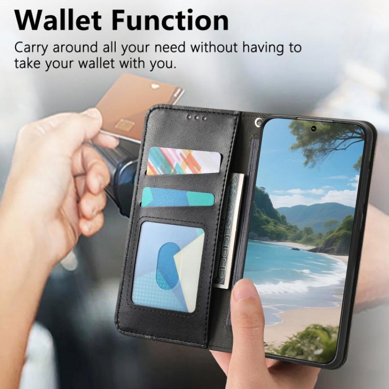 Θήκη Tri-Color Leather Wallet Case with Elastic Wristband Xiaomi 17 Ultra 5G Black