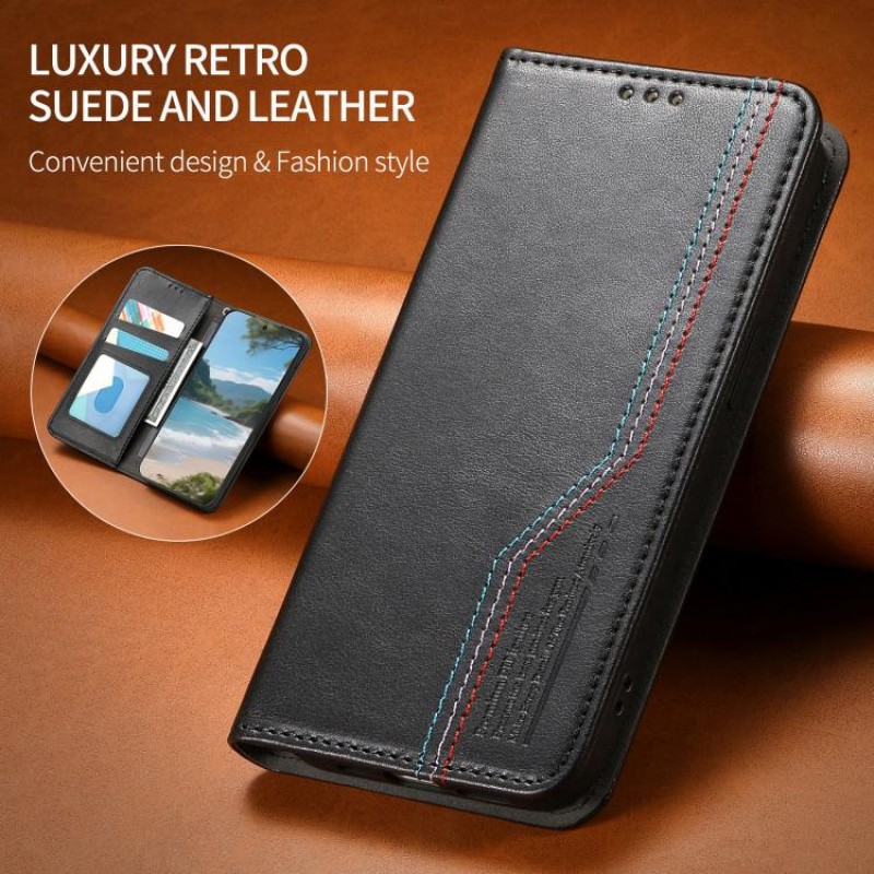 Θήκη Tri-Color Leather Wallet Case with Elastic Wristband Xiaomi 17 Ultra 5G Black