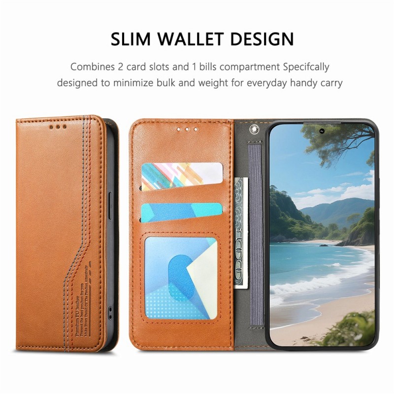 Θήκη Tri-Color Leather Wallet Case with Elastic Wristband Xiaomi 17 Ultra 5G Brown