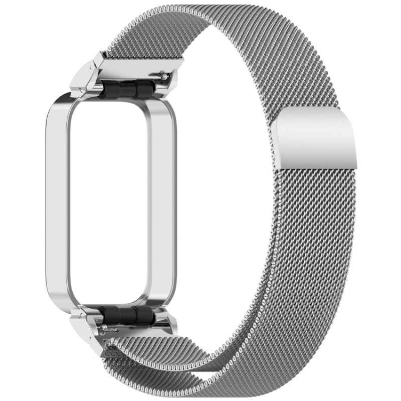 Ανταλλακτικό λουράκι QuickFit Xiaomi Smart Band 9 Active / Redmi Band 3 Milanese Band with Metal Frame Silver