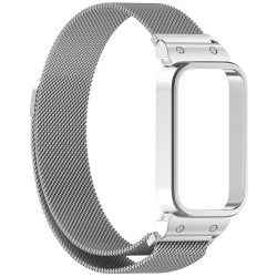 Ανταλλακτικό λουράκι QuickFit Xiaomi Smart Band 9 Active / Redmi Band 3 Milanese Band with Metal Frame Silver