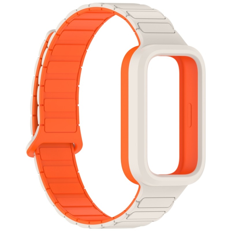 Ανταλλακτικό λουράκι QuickFit Xiaomi Smart Band 9 Active / Redmi Band 3 Dual Color Silicone Band White/Orange