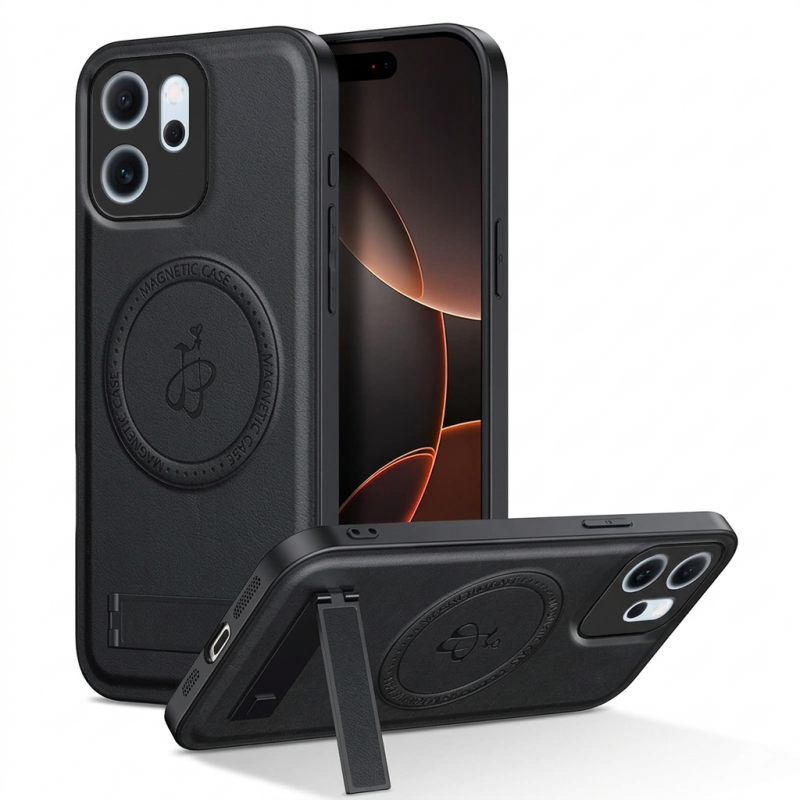 Θήκη Luxury Hybrid Leather Magnetic Stand Cover Oppo Reno15 F Black