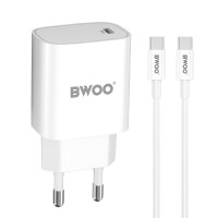 Φορτιστής BWOO GaN Wall Charger CDA159 1x USB-C + Cable USB-C-1xUSB-C 20W White