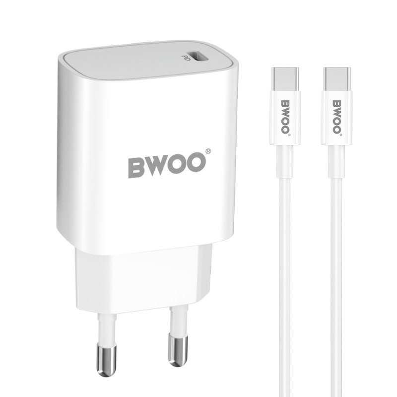 Φορτιστής BWOO GaN Wall Charger CDA159 1x USB-C + Cable USB-C-1xUSB-C 20W White