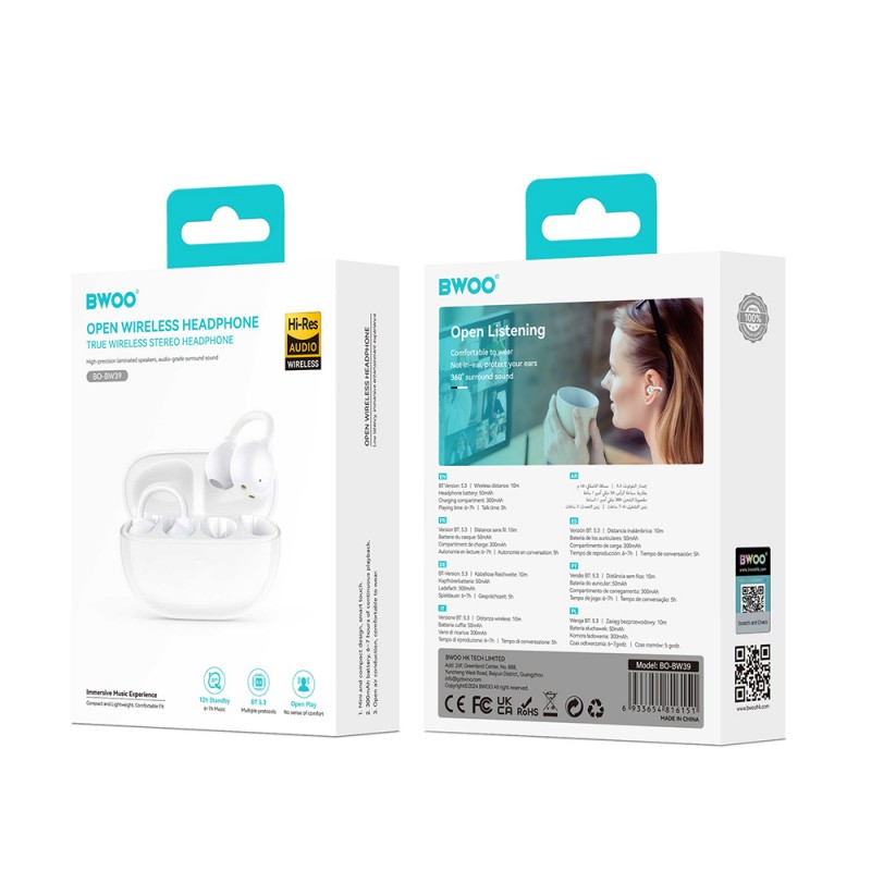 Earbud Bluetooth Handsfree Ακουστικά BWOO BW39 for Running White