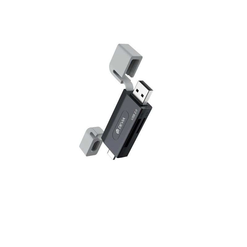 Αντάπτορας Card Reader Devia 2in1 EL239 USB/USB-C 2.0 Black