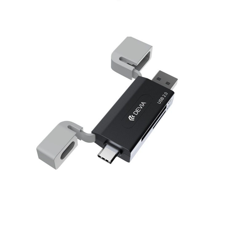 Αντάπτορας Card Reader Devia 2in1 EL239 USB/USB-C 2.0 Black