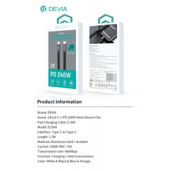Καλώδιο Data Devia Ultra3 Metal Woven Flat Fast Charging Cable USB-C to USB-C 240W 1.5m Orange