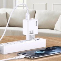 Φορτιστής Ταξιδιού KAKUSIGA Fast Charge KSC-1238 2X USB 12W with USB-A to USB-C Cable White