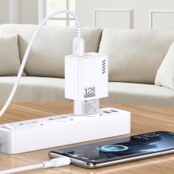 Φορτιστής Ταξιδιού KAKUSIGA Fast Charge KSC-1238 2X USB 12W with USB-A to USB-C Cable White