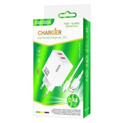 Φορτιστής Ταξιδιού KAKUSIGA Fast Charge KSC-1238 2X USB 12W with USB-A to USB-C Cable White