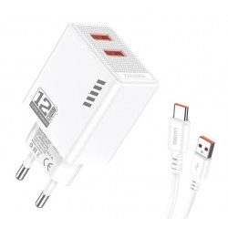 Φορτιστής Ταξιδιού KAKUSIGA Fast Charge KSC-1238 2X USB 12W with USB-A to USB-C Cable White