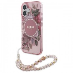 Θήκη Guess  IML Flowers Strap MagSafe Case Apple iPhone 16 Plus (6.7") Pink