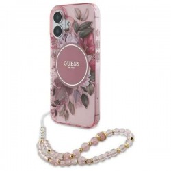Θήκη Guess  IML Flowers Strap MagSafe Case Apple iPhone 16 Plus (6.7") Pink