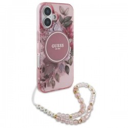 Θήκη Guess  IML Flowers Strap MagSafe Case Apple iPhone 16 Plus (6.7") Pink