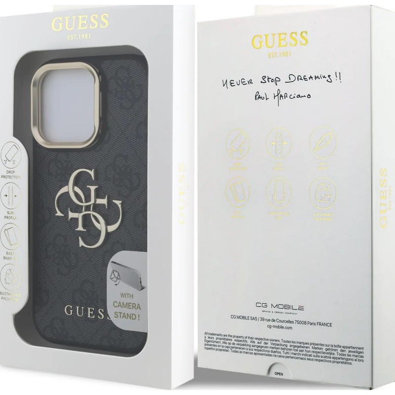 Θήκη Guess PU 4G Metal Logo Stand Camera Frame Case Apple iPhone 16 Pro Max (6.9") Black