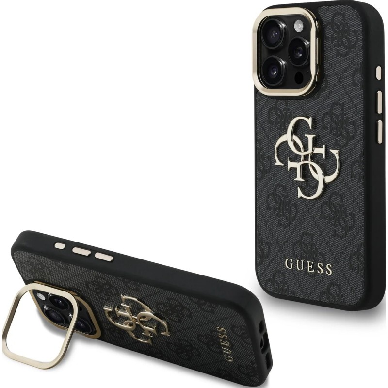 Θήκη Guess PU 4G Metal Logo Stand Camera Frame Case Apple iPhone 16 Pro Max (6.9") Black