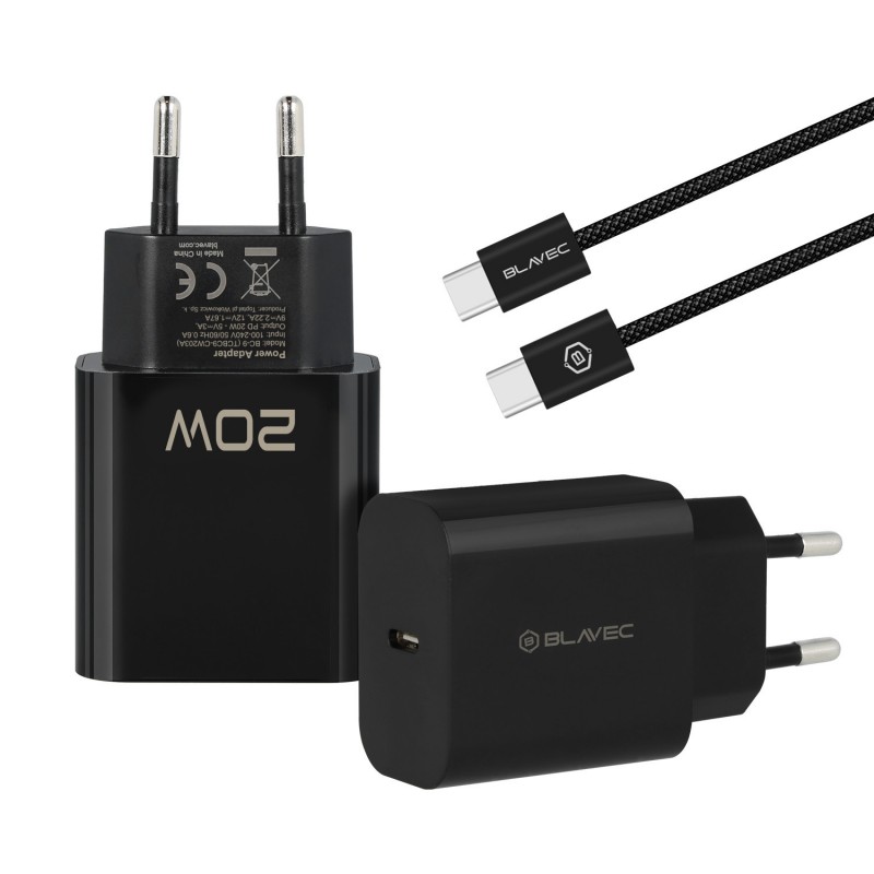 Φορτιστής Blavec Wall Charger BC-9 Type-C with Type-C to Type-C Cable 20W Black (TCBC9-CB203A+CC)