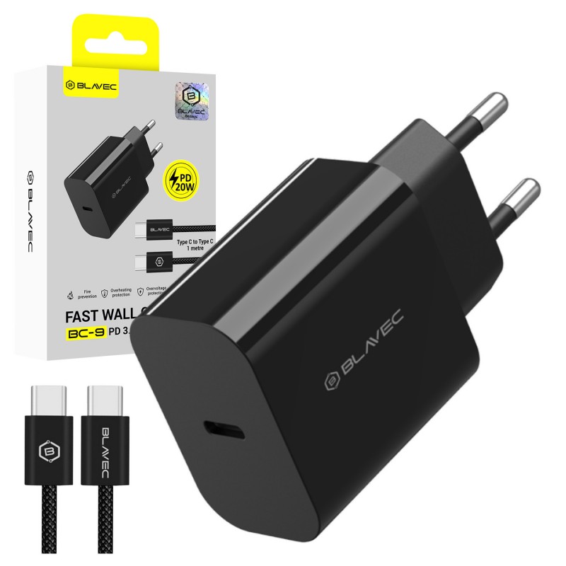 Φορτιστής Blavec Wall Charger BC-9 Type-C with Type-C to Type-C Cable 20W Black (TCBC9-CB203A+CC)