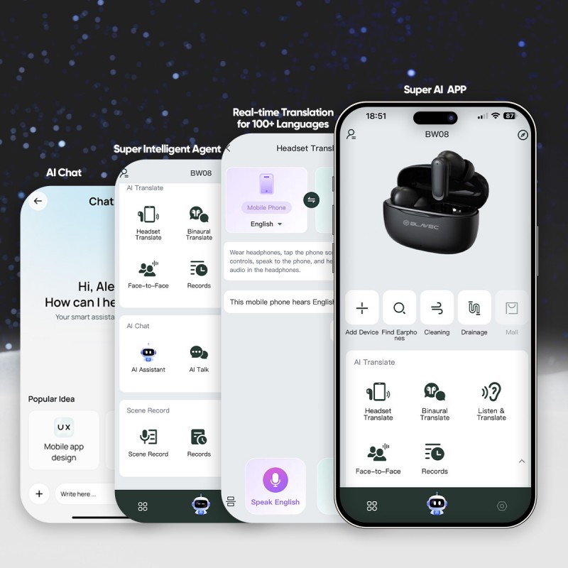 Ακουστικά Bluetooth Blavec TWS Earphones BW-08 Speak AI (BW08SA-B) Black