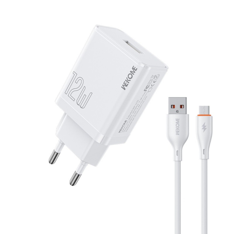 Φορτιστής Ταξιδιού Wekome Fast Charge WP-U76 1x USB-A 12W with USB-A to USB-C Cable White