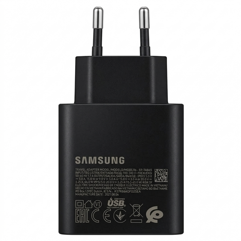 Φορτιστής Ταξιδιού Samsung Wall Adapter TA-865 65W Fast Charge Black (Original Bulk)