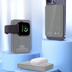 Εξωτερική Μπαταρία Blavec Powerbank 10000mAh BJ-04 Slim 13,5mm - Type C - 22,5W Magnetic Magsafe 3 in 1 (PBBJ04-MC10G) Grey Glass