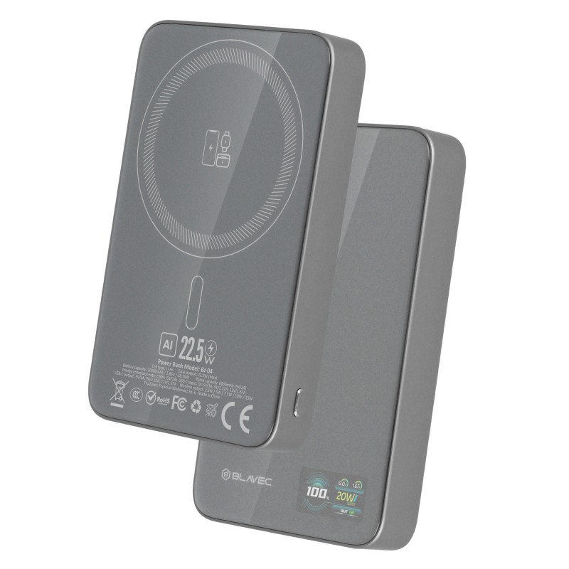 Εξωτερική Μπαταρία Blavec Powerbank 10000mAh BJ-04 Slim 13,5mm - Type C - 22,5W Magnetic Magsafe 3 in 1 (PBBJ04-MC10G) Grey Glass