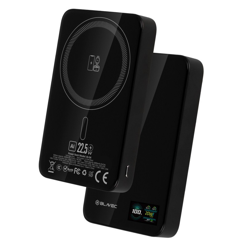 Εξωτερική Μπαταρία Blavec Powerbank 10000mAh BJ-04 Slim 13,5mm - Type C - 22,5W Magnetic Magsafe 3 in 1 (PBBJ04-MC10B) Black Glass