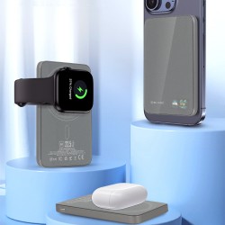 Εξωτερική Μπαταρία Blavec Powerbank 5000mAh BJ-04 Slim 7,8mm - Type C - 22,5W Magnetic Magsafe 3 in 1 (PBBJ04-MC5G) Grey Glass