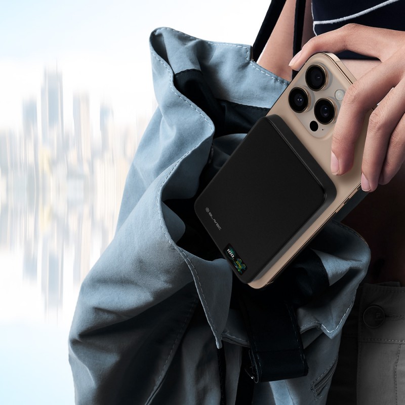 Εξωτερική Μπαταρία Blavec Powerbank 5000mAh BJ-04 Slim 7,8mm - Type C - 22,5W Magnetic Magsafe 3 in 1 (PBBJ04-MC5G) Black Glass