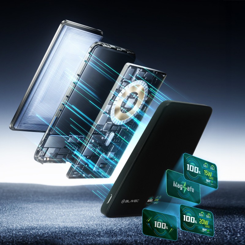 Εξωτερική Μπαταρία Blavec Powerbank 5000mAh BJ-04 Slim 7,8mm - Type C - 22,5W Magnetic Magsafe 3 in 1 (PBBJ04-MC5G) Black Glass