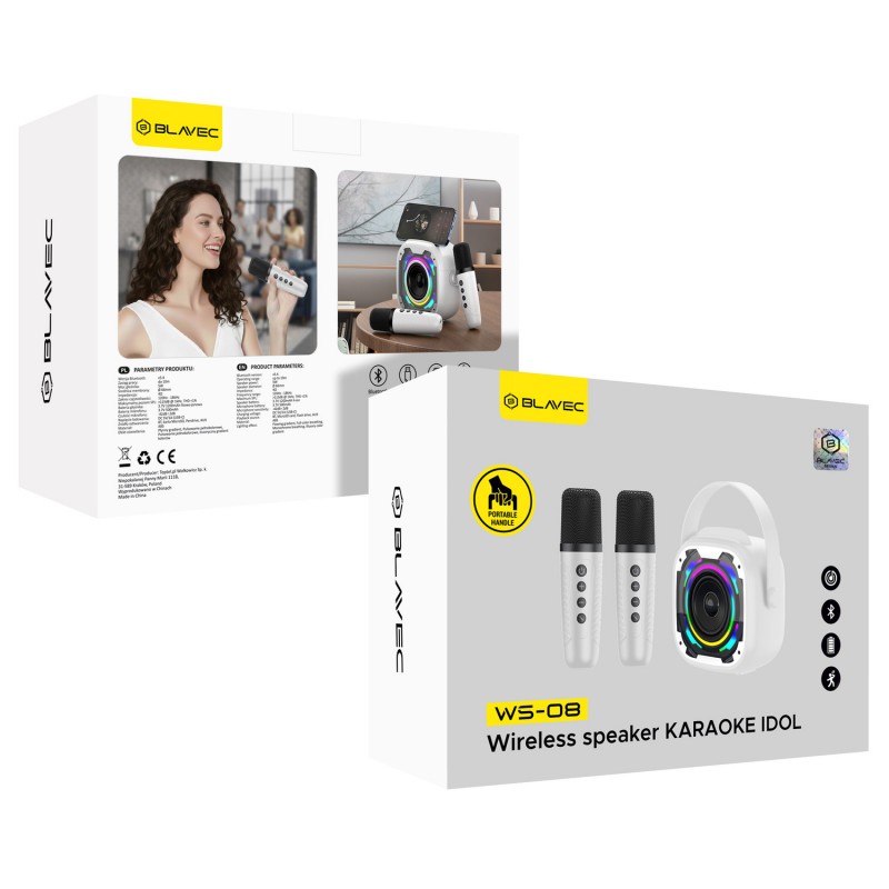 Φορητό Ηχείο Blavec WS-08 Karaoke Idol Portable Bluetooth Speaker with 2 Microphones 8W White