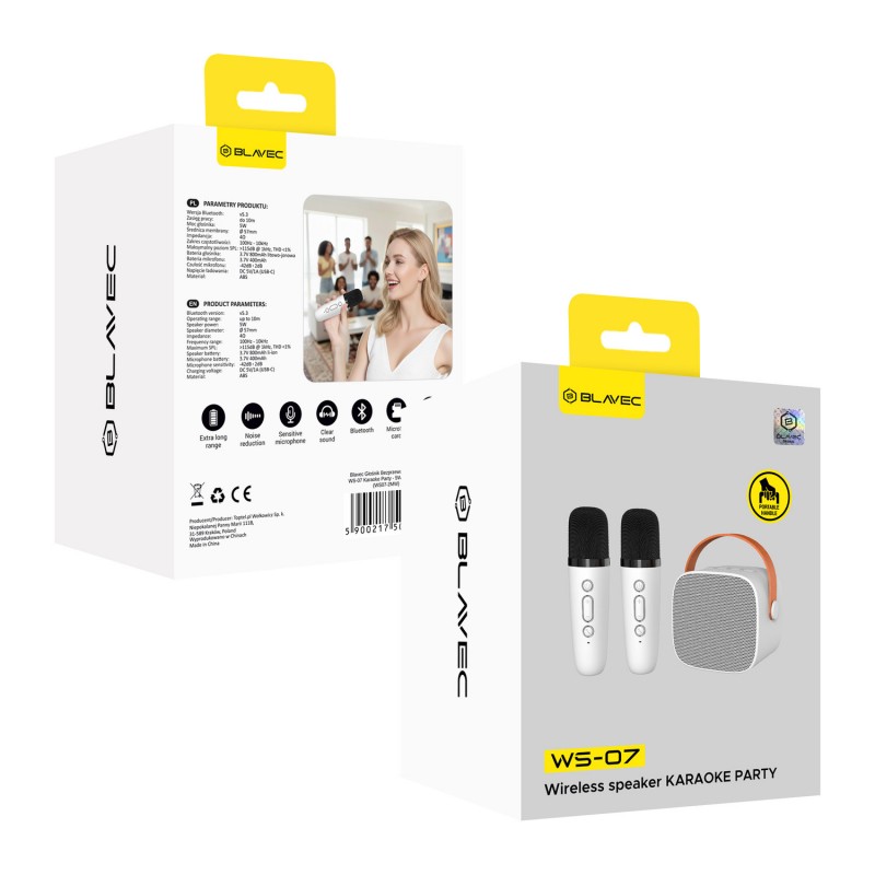 Φορητό Ηχείο Blavec WS-07 Karaoke Party Portable Bluetooth Speaker with 2 Microphones 5W White