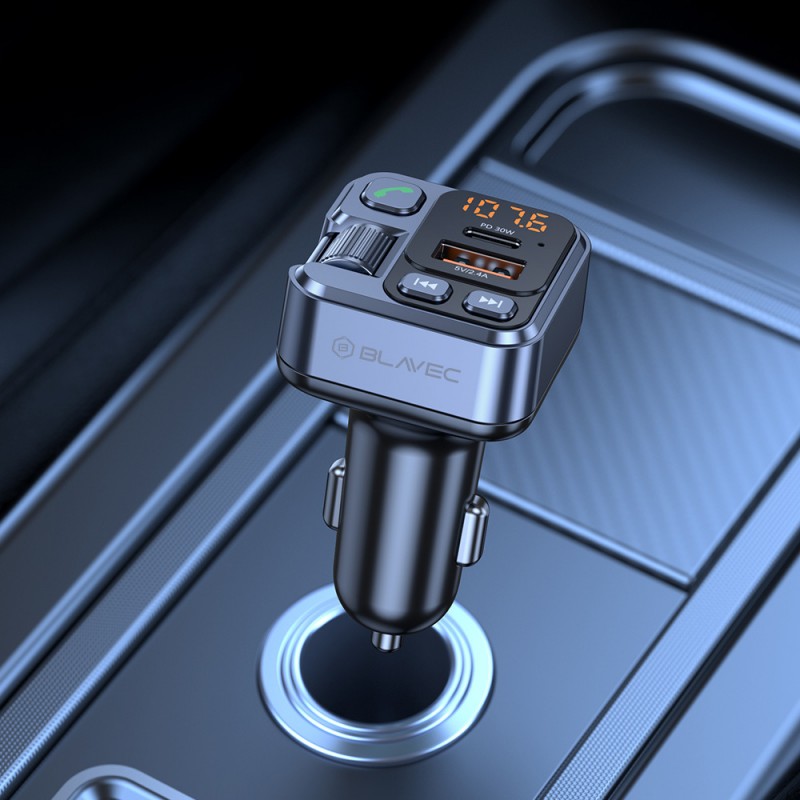 Φορτιστής Αυτοκινήτου Blavec TR-05 USB-A & USB-C Bluetooth FM Transmitter Flash 30W Car Charger Black